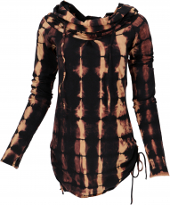 Longshirt, mini dress with wide shawl hood - black/batik