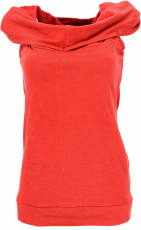 Organic cotton hooded tank top, goa festival top - coral red
