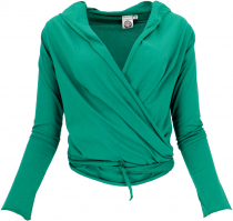 Wrap shirt, organic cotton yoga shirt, open cardigan - emerald gr..