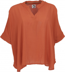 Wide boho blouse top with bat sleeves, maxi blouse - rust
