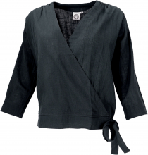 Light cotton blouse, summer blouse in wrap look - black