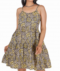 Boho mini dress, tiered dress, little danglers - brown/mustard