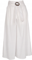 Airy summer pants with coconut buckle, cotton palazzo pants - whi..