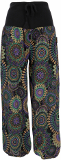 Wide waistband harem pants with boho print - black/purple