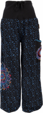 Wide waistband harem pants with mandala embroidery - black/blue