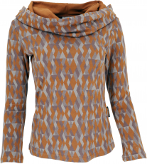 Organic cotton hoodie, boho shirt with wide printed shawl hood - ..
