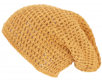Beanie, cotton crochet hat - mustard yellow