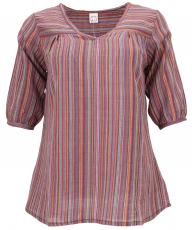 Light cotton blouse, striped boho slip blouse with v-neck - multi..