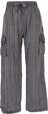 Striped yoga pants, unisex cotton goa pants - blue gray