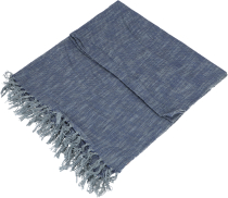 Soft woven cotton blanket with fringes - dove blue/blue