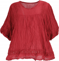 Boho krinkel blouse, wide blouse shirt in crash look - red