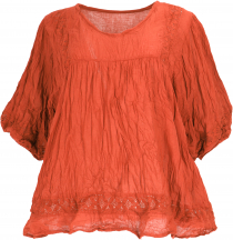 Boho krinkel blouse, wide blouse shirt in crash look - orange