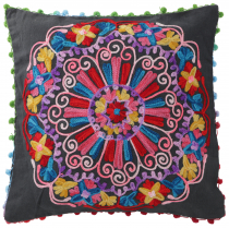 Boho cushion cover, colorful embroidered Mexican style folklore c..