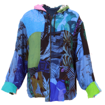 Boho Upcyeling Unisex Patchwork Kapuzenjacke, Unikat Jacke - blau