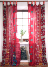 Vorhang 2 St�ck seidige upcycling Gardine aus Patchwork Sareestof..