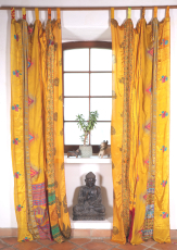 Vorhang 2 St�ck seidige upcycling Gardine aus Patchwork Sareestof..