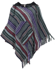 Unisex Poncho Hippie chic, Andenponcho mit Fransen - blau/lila