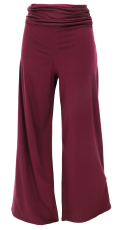 Bequeme Yogahose mit weitem Bein und hohem Bund - weinrot