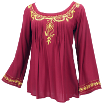 Embroidered elf blouse, boho women`s blouse - wine red