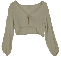 Luftige offene Boho Bluse mit Pluder�rmeln - salbei