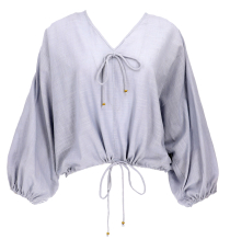 Weites Boho Blusentop mit Pluder�rmeln, Oversize Bluse - taubengr..