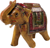 Deko Elefant aus Indien, bemalter indischer Holzelefant, Skulptur..