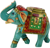 Deko Elefant aus Indien, bemalter indischer Holzelefant, Skulptur..