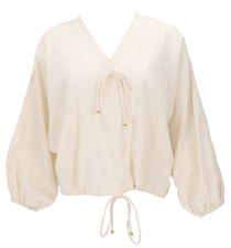 Weites Boho Blusentop mit Pluder�rmeln, Oversize Bluse - naturwei..