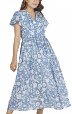 Airy boho summer dress, hand printed maxi dress, cotton dress - b..