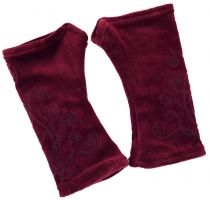 Embroidered velvet hand cuffs, reversible cuffs - bordeaux red