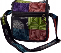 Ethno shoulder bag, patchwork Nepalese - black/colorful