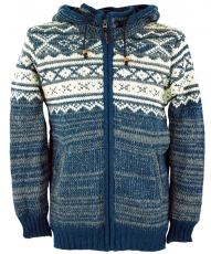 Cardigan with Norwegian pattern, wool jacket, Nepal jacket blue -..