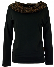 Organic cotton loose long shirt, boho shirt shawl hood - black