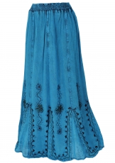 Embroidered boho hippie skirt, Indian maxi skirt - turquoise blue