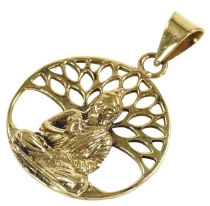 Amulet `Buddha under the Bodhi tree`, ethno brass pendant - gold
