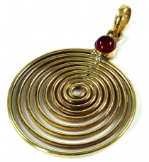 Indian amulet life spiral, brass chain pendant - carnelian