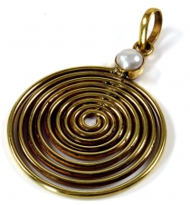 Indian amulet life spiral, brass chain pendant - pearl