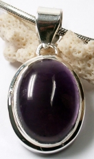 Ethno silver pendant, oval Indian boho chain pendant - amethyst