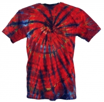 Batik T-Shirt, Herren Kurzarm Tie Dye Shirt - dunkelrot Spirale