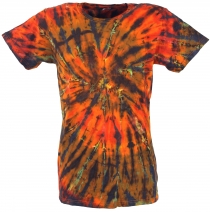 Batik T-Shirt, Herren Kurzarm Tie Dye Shirt - orange/bunt Spirale