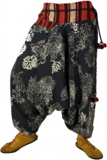 Printed harem pants with wide woven waistband - black