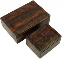 Carved wooden box, treasure chest, jewelry casket in 2 sizes - fl..