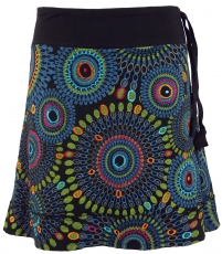 Embroidered mini skirt, boho chic skirt, retro mandala - black/bl..