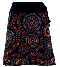 Embroidered mini skirt, boho chic skirt, retro mandala - black/re..