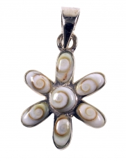 Boho silver pendant with shiva shell - flower