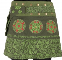 Wrap skirt, short skirt, cacheur, mandala patchwork skirt - olive..