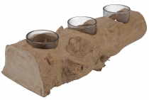 Candle candlestick root wood - with 3 candle jars