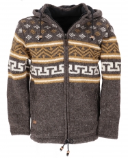 Nordic pattern wool jacket, cardigan brown/mustard - model 4