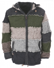 Wool jacket, patchwork Nepal jacket, lined cardigan gray/olive gr..
