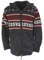 Nordic pattern wool jacket, cardigan anthracite/burgundy - model ..
